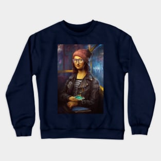 Mona Lisa in Bus Crewneck Sweatshirt